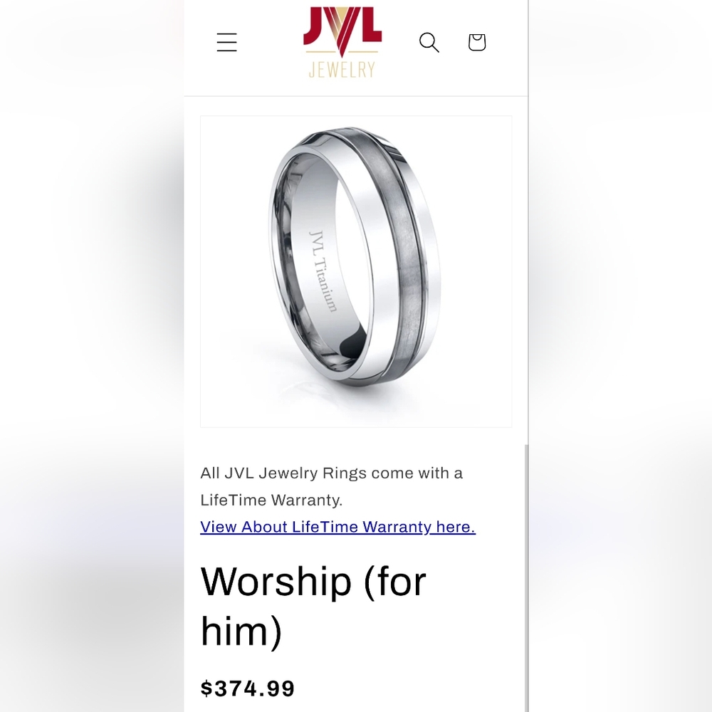 Men's Titanium Wedding Band Size 10 JVL Jewelry Worship Ring